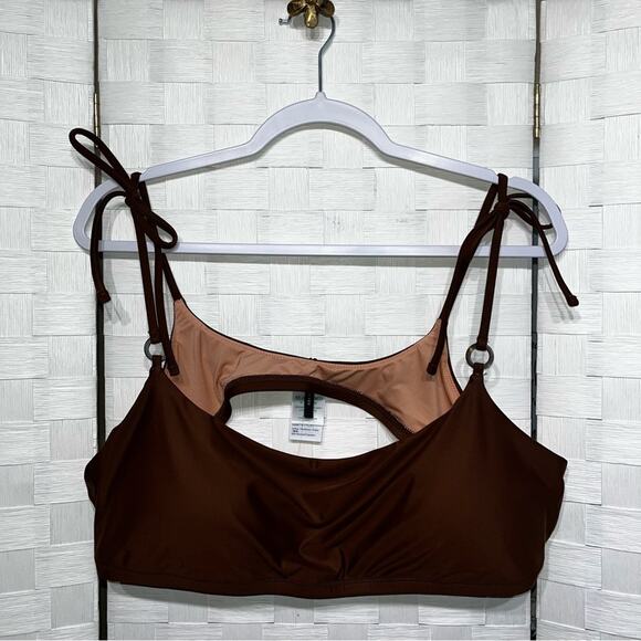 J. Crew Women's O Ring Bikini Swim Top Plus Size 3X Brown Tie Shoulder Beach - Picture 9 of 9